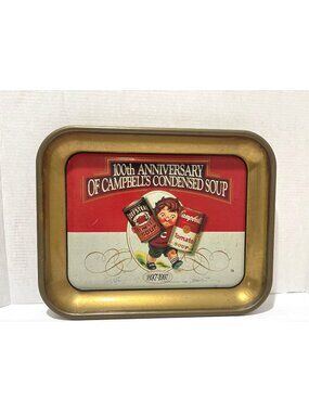 Campbells 100th Anniversary Metal Gold Tray 1997 Collectible Retro 1897-1997